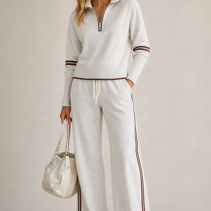 Nicolette | Relaxed Fit Zip Sweatshirt and Wide Leg Trousers Set