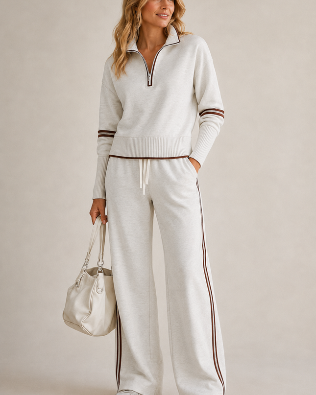 Nicolette | Relaxed Fit Zip Sweatshirt and Wide Leg Trousers Set