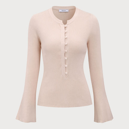 Nina | Fitted Ribbed Button-Up Knit Top