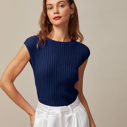 Petra | Fitted Ribbed Cap Sleeve Knit Tee
