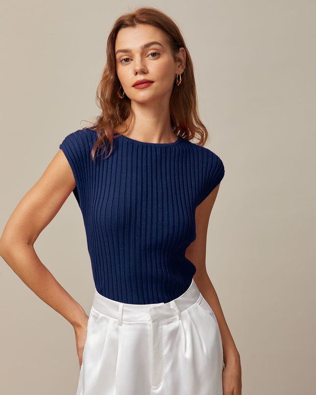 Petra | Fitted Ribbed Cap Sleeve Knit Tee