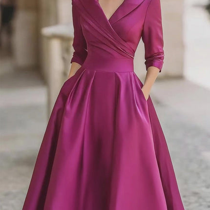 Raven | Fitted Bodice Draped Collar Long Sleeve Midi Dress