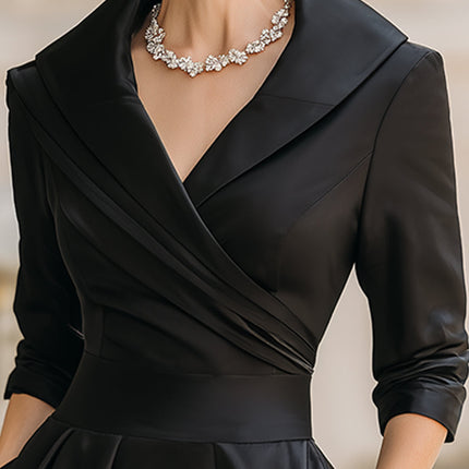 Raven | Fitted Bodice Draped Collar Long Sleeve Midi Dress