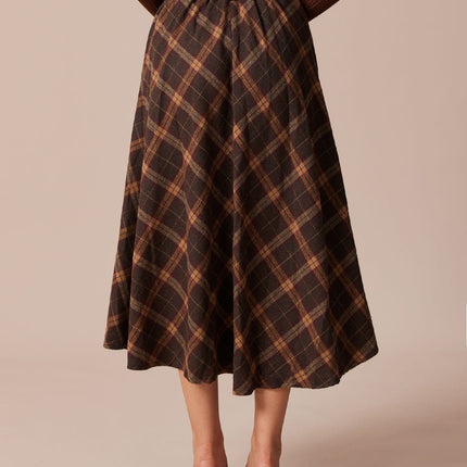 Rosemary | Regular Fit Elastic Waist Plaid A-Line Midi Skirt