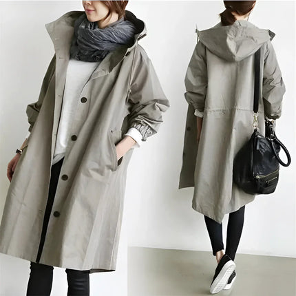 Scarlett | Oversized Hooded Cotton Blend Trench Coat