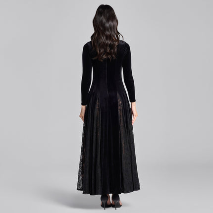 Stevie | Fitted Velvet Maxi Dress with Lace Insets