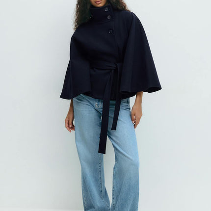 Stevie | Tie Waist Straight Cape Coat