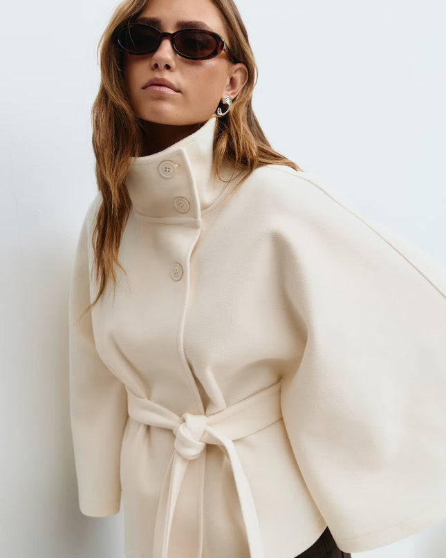 Stevie | Tie Waist Straight Cape Coat