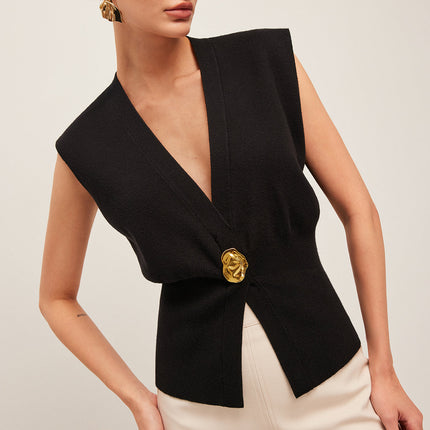 Tina | V-Neck Buttoned Detail Sweater Vest