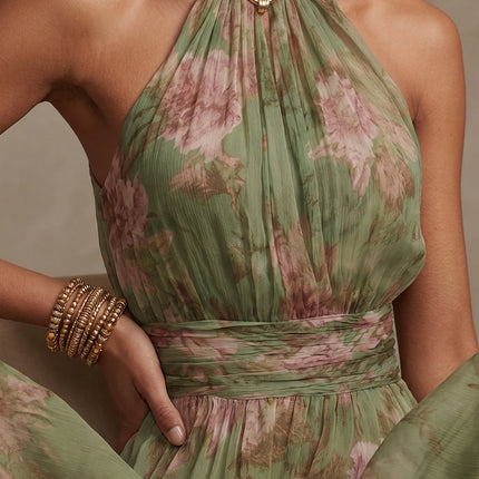 Violet | Halter Neck Floral Chiffon Maxi Dress