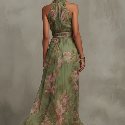 Violet | Halter Neck Floral Chiffon Maxi Dress