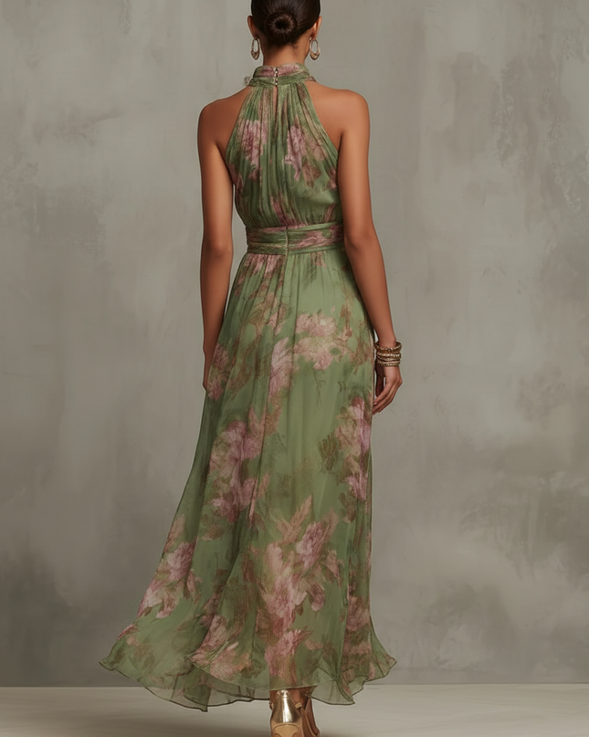 Violet | Halter Neck Floral Chiffon Maxi Dress