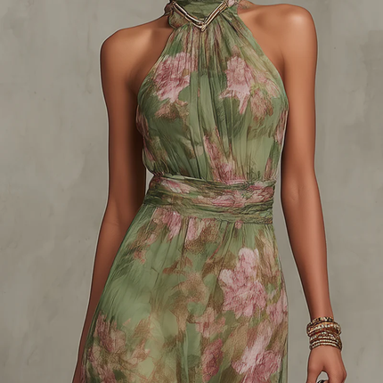Violet | Halter Neck Floral Chiffon Maxi Dress