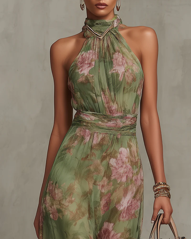 Violet | Halter Neck Floral Chiffon Maxi Dress
