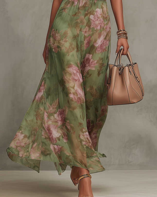 Violet | Halter Neck Floral Chiffon Maxi Dress