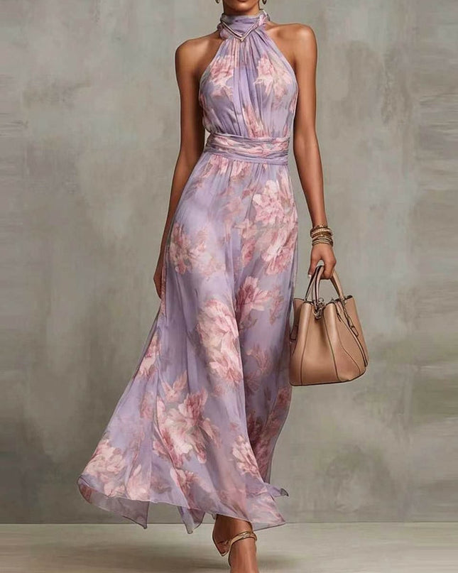 Violet | Halter Neck Floral Chiffon Maxi Dress