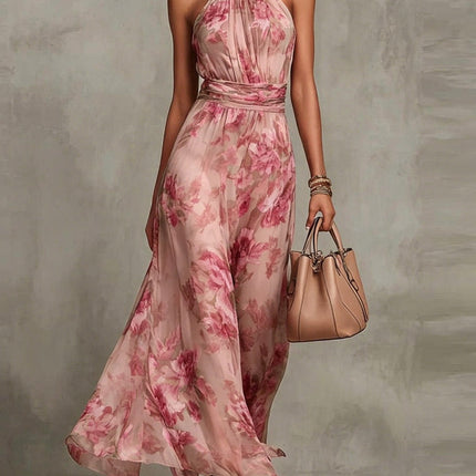 Violet | Halter Neck Floral Chiffon Maxi Dress