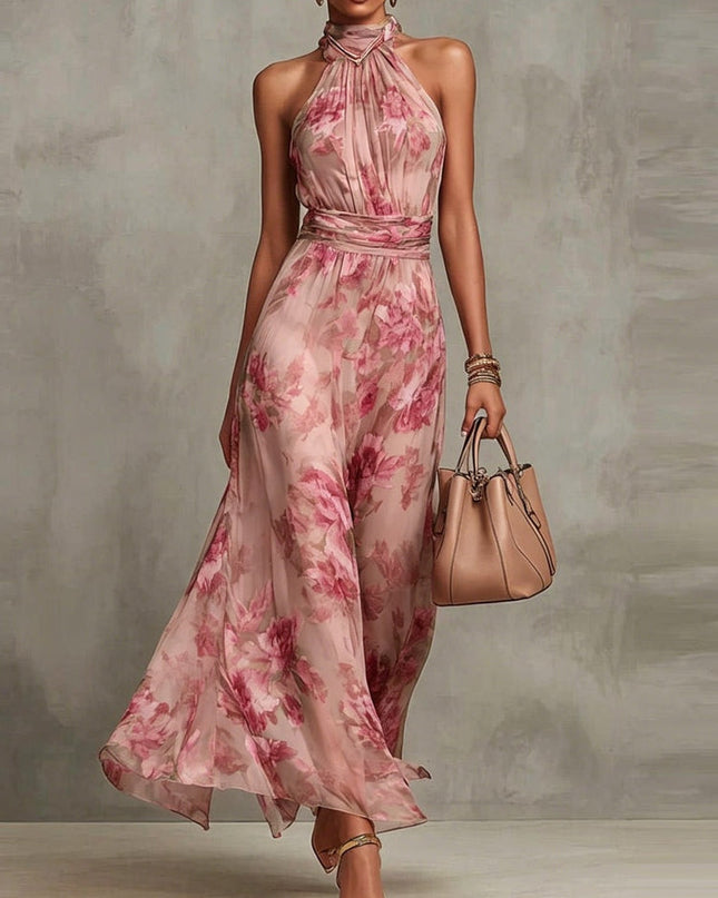 Violet | Halter Neck Floral Chiffon Maxi Dress