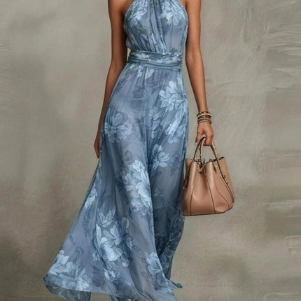 Violet | Halter Neck Floral Chiffon Maxi Dress