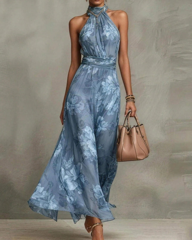 Violet | Halter Neck Floral Chiffon Maxi Dress
