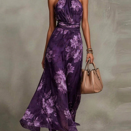 Violet | Halter Neck Floral Chiffon Maxi Dress