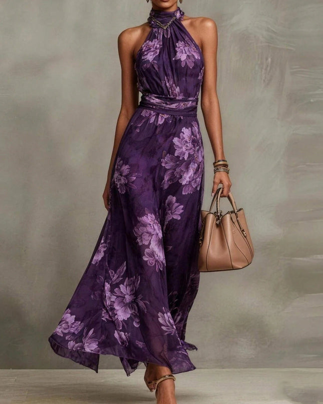 Violet | Halter Neck Floral Chiffon Maxi Dress