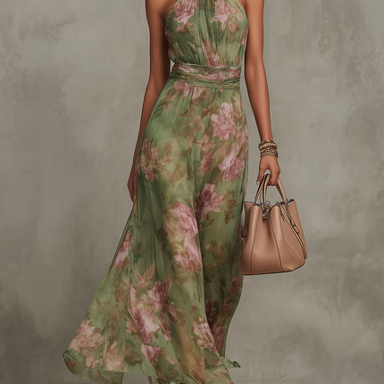 Violet | Halter Neck Floral Chiffon Maxi Dress
