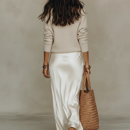 Vivienne | Satin Midi Dress with Matching Sweater Set