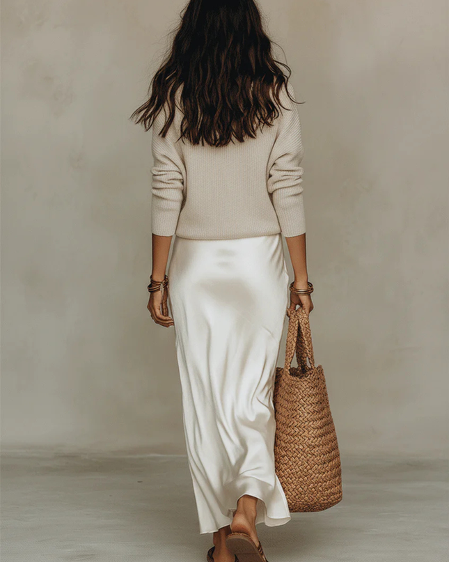Vivienne | Satin Midi Dress with Matching Sweater Set