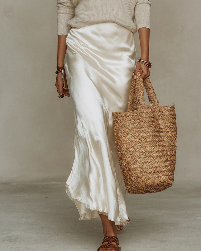 Vivienne | Satin Midi Dress with Matching Sweater Set