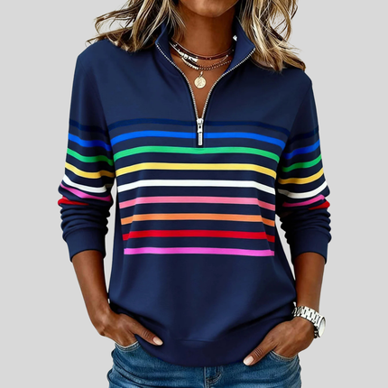 Willa | Relaxed Fit Striped Quarter-Zip Sweatshirt