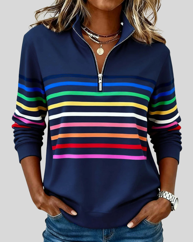 Willa | Relaxed Fit Striped Quarter-Zip Sweatshirt
