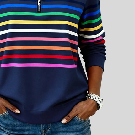 Willa | Relaxed Fit Striped Quarter-Zip Sweatshirt