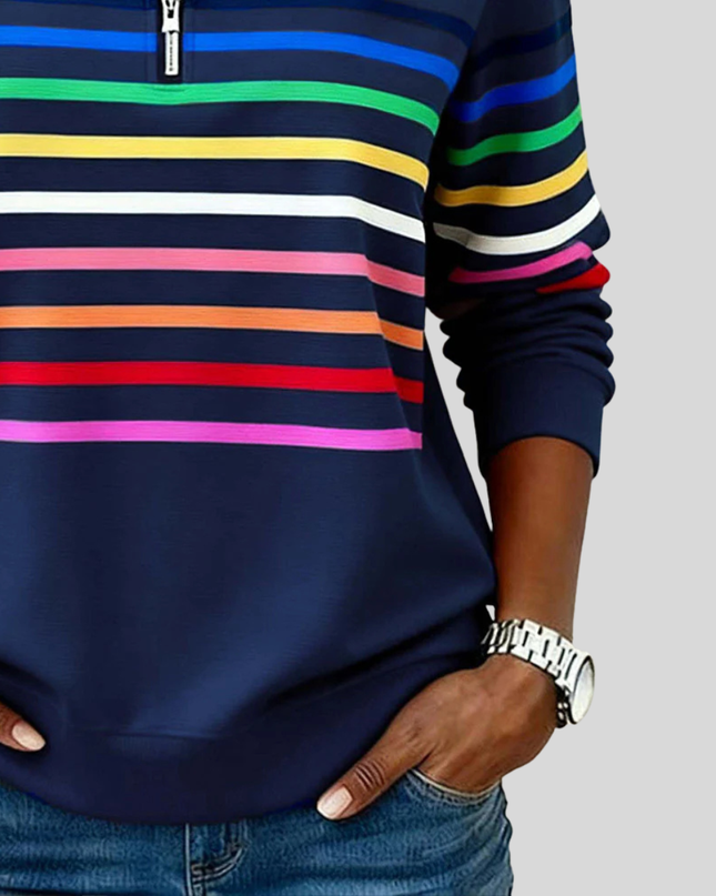 Willa | Relaxed Fit Striped Quarter-Zip Sweatshirt