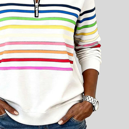 Willa | Relaxed Fit Striped Quarter-Zip Sweatshirt