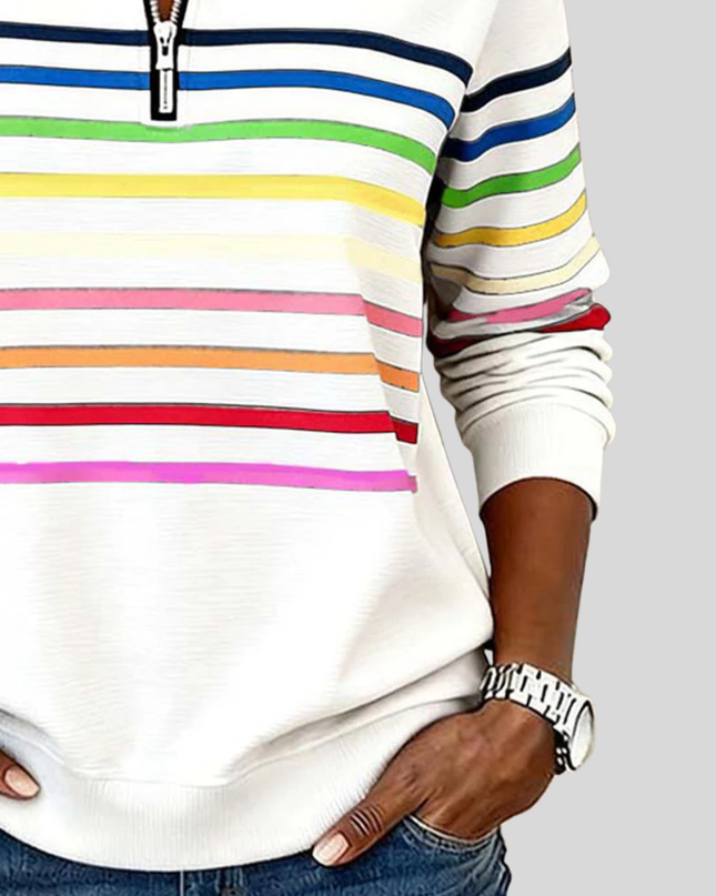 Willa | Relaxed Fit Striped Quarter-Zip Sweatshirt