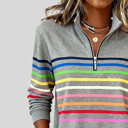 Willa | Relaxed Fit Striped Quarter-Zip Sweatshirt