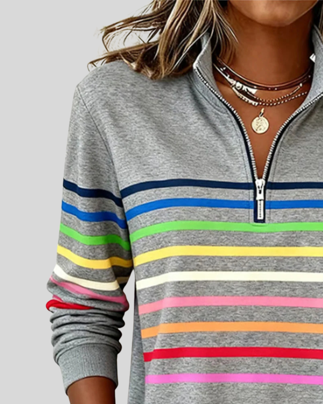 Willa | Relaxed Fit Striped Quarter-Zip Sweatshirt