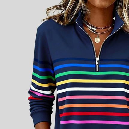 Willa | Relaxed Fit Striped Quarter-Zip Sweatshirt