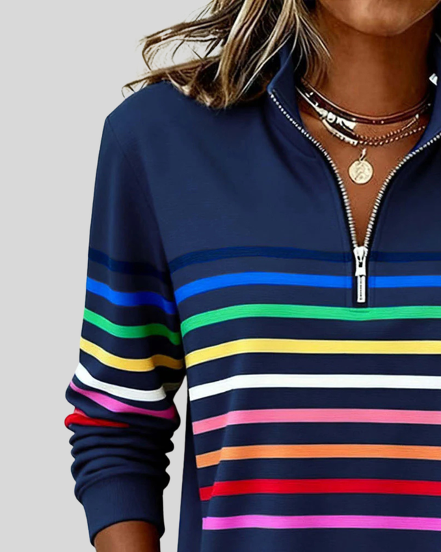 Willa | Relaxed Fit Striped Quarter-Zip Sweatshirt