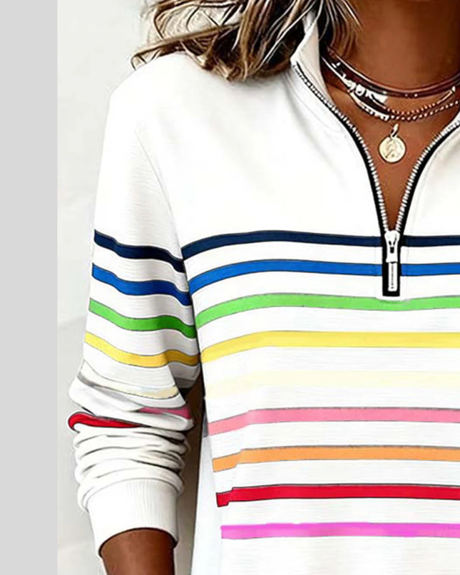 Willa | Relaxed Fit Striped Quarter-Zip Sweatshirt