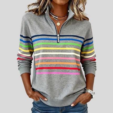 Willa | Relaxed Fit Striped Quarter-Zip Sweatshirt
