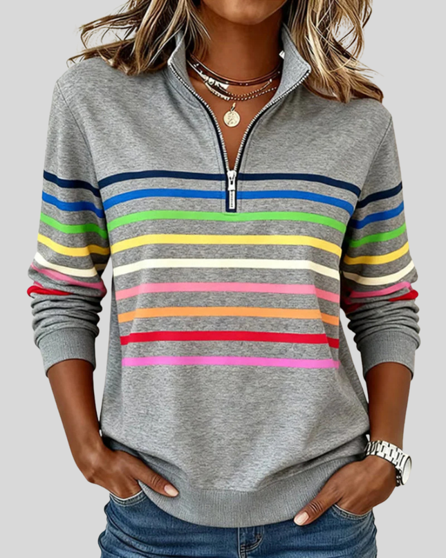 Willa | Relaxed Fit Striped Quarter-Zip Sweatshirt