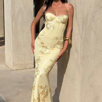 Willow | Fitted Floral Print Spaghetti Strap Maxi Dress