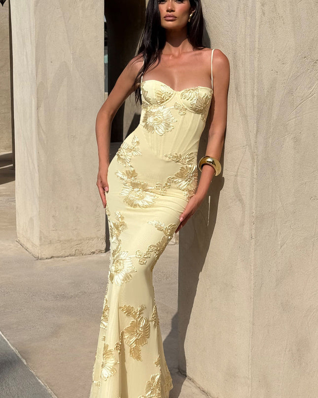 Willow | Fitted Floral Print Spaghetti Strap Maxi Dress