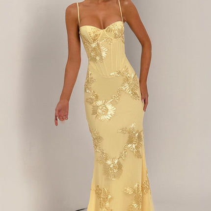 Willow | Fitted Floral Print Spaghetti Strap Maxi Dress