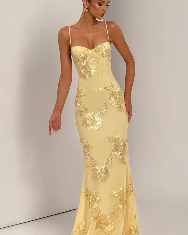 Willow | Fitted Floral Print Spaghetti Strap Maxi Dress
